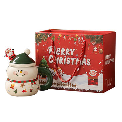 Festive Snowman Santa Coffee Cup HANDGRIP Ceramic Mike Mug with Festivals Gift Box