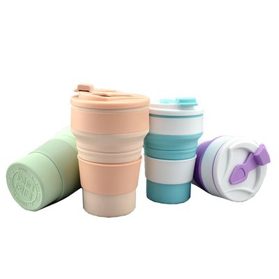 High Temperature Resistant 350ml/500ml Travel Folding Silicone Sports Mug with Lid