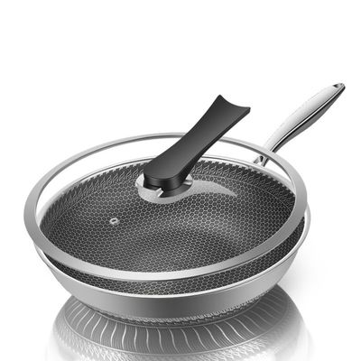 Non-stick Stainless Steel Honeycomb Wok with Custom Printing Logo and Transparent Lid