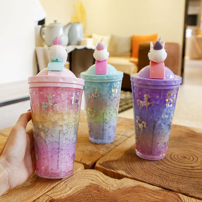 430ml Push Lid Cup Double Layer Refrigeration Tumbler for Water Bottles Summer
