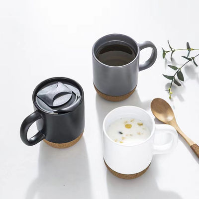 14 OZ Cork Base Stoneware Matte Custom Design Ceramic Coffee Mug With PP Lid and Durable