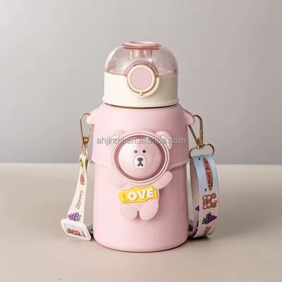 Pink/Blue/Cyan/Purple Double Wall Stainless Steel Children Thermos Cup with Straw Lid