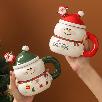 Coffee Mugs American Style Modern Design with Festive Gift Box Cute Snowman Santa