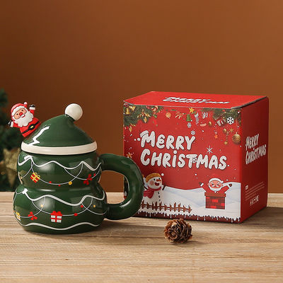 Coffee Mugs American Style Modern Design with Festive Gift Box Cute Snowman Santa
