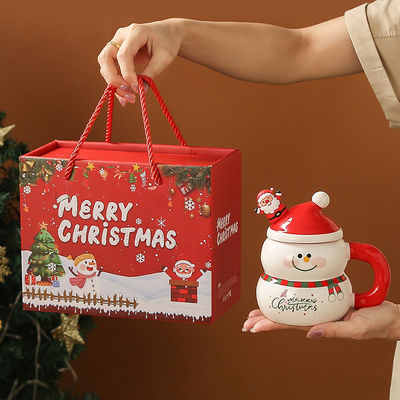 Sustainable Ceramic Cute Snowman Santa Coffee Christmas Cup in Gift Box for Festivals