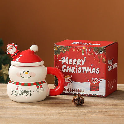 Sustainable Ceramic Cute Snowman Santa Coffee Christmas Cup in Gift Box for Festivals