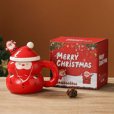 Sustainable Ceramic Cute Snowman Santa Coffee Christmas Cup in Gift Box for Festivals