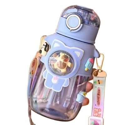 680ml PC PP Drinking Sports Bear Cartoon Kids Outdoor Plastic Water Bottle With Straw