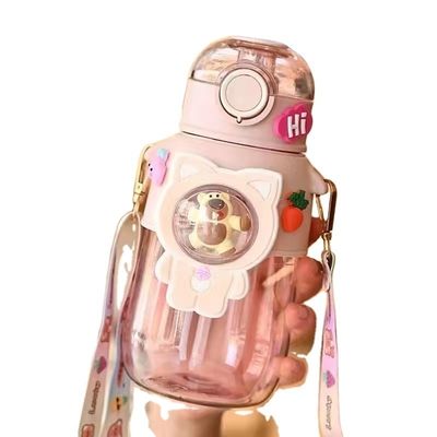 680ml PC PP Drinking Sports Bear Cartoon Kids Outdoor Plastic Water Bottle With Straw