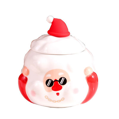 Customized Logo Acceptable Ceramic Mug with Lid Cute Christmas Snowman Design 3 Colors