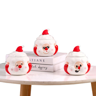 Customized Logo Acceptable Ceramic Mug with Lid Cute Christmas Snowman Design 3 Colors