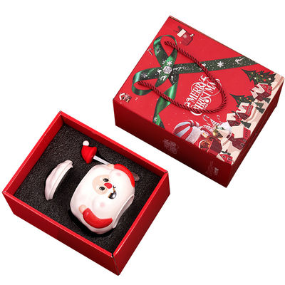 Customized Logo Acceptable Ceramic Mug with Lid Cute Christmas Snowman Design 3 Colors
