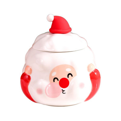 Customized Logo Acceptable Ceramic Mug with Lid Cute Christmas Snowman Design 3 Colors