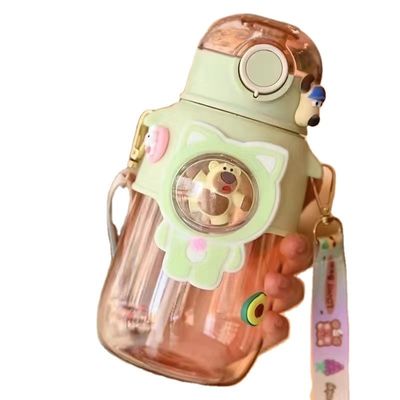 Style Drinking Sports Bear Cartoon Kids Outdoor 680ml Plastic Water Bottle With Straw