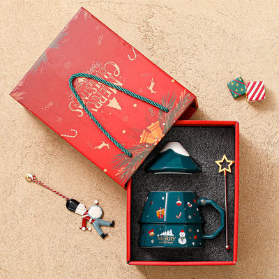 Christmas Tree Design Cartoon Ceramic Mug Gift Box Set With Lid Spoon In American Style