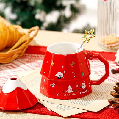 Christmas Tree Design Cartoon Ceramic Mug Gift Box Set With Lid Spoon In American Style