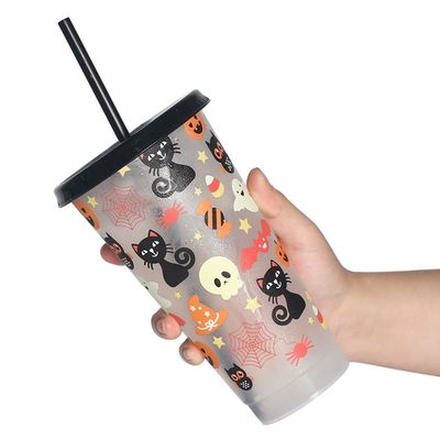 Promotion Giveaway Reusable BPA Free Custom Print Plastic Coffee Cup with Lid and Straw