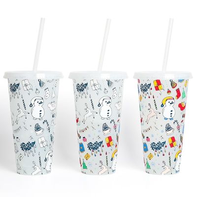 Promotion Giveaway Reusable BPA Free Custom Print Plastic Coffee Cup with Lid and Straw