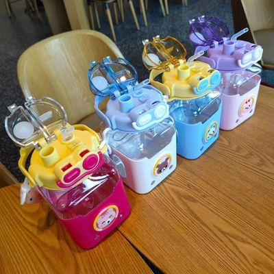 Square Double Drinking Mouth Plastic Water Bottle With Straw for Unisex Large Capacity