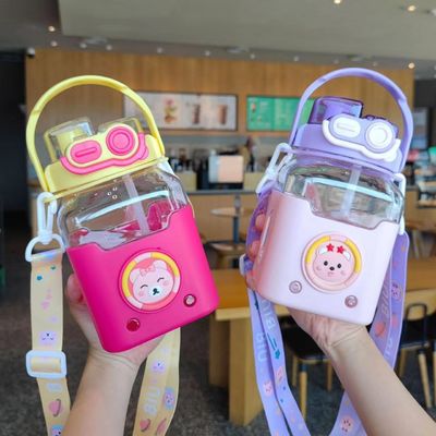 Square Double Drinking Mouth Plastic Water Bottle With Straw for Unisex Large Capacity