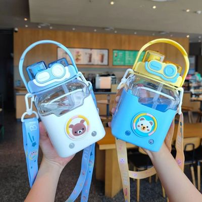 Square Double Drinking Mouth Plastic Water Bottle With Straw for Unisex Large Capacity