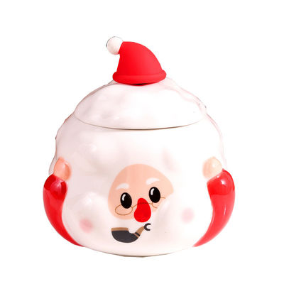 9.5x7.5cm Large Capacity Hand-Painted Santa Mugs Cartoon Ceramic Mug with Lid Spoon Gift Set