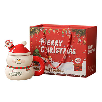 8.5x6.8cm Snowman Santa Design Christmas Gift Box Milk Coffee Cup Mug With HANDGRIP