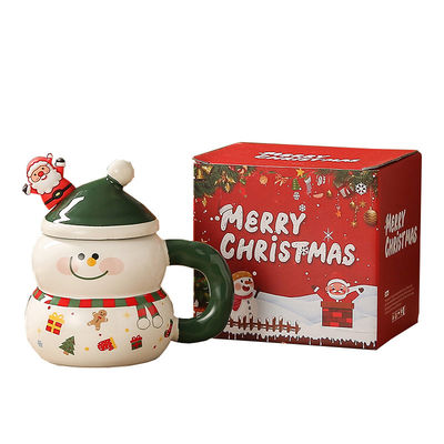 Four Colors Christmas Gift Box Snowman Santa Design Milk Coffee Cup Mug With Spoon