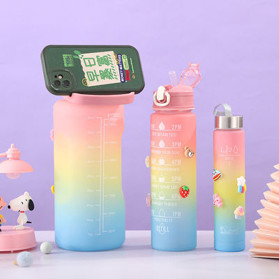 Motivational Trio of Black Thermos Bottles 3-in-1 Set with Pink Accents and Straw