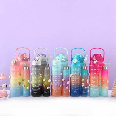 Motivational Trio of Black Thermos Bottles 3-in-1 Set with Pink Accents and Straw