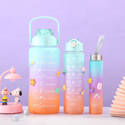 Motivational Trio of Black Thermos Bottles 3-in-1 Set with Pink Accents and Straw