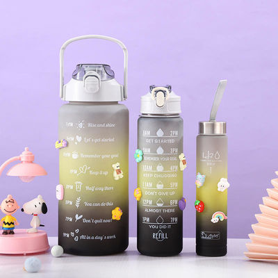 Motivational Trio of Black Thermos Bottles 3-in-1 Set with Pink Accents and Straw