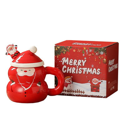 Customized Logo Acceptable Snowman Santa Design Girl Christmas Gift Box Milk Coffee Cup Mug With Spoon 400ml