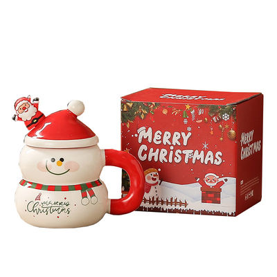 400ml Capacity Cute Snowman Santa Coffee Christmas Ceramic Mike Mug With Gift Box
