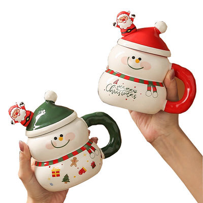 400ml Capacity Cute Snowman Santa Coffee Christmas Ceramic Mike Mug With Gift Box