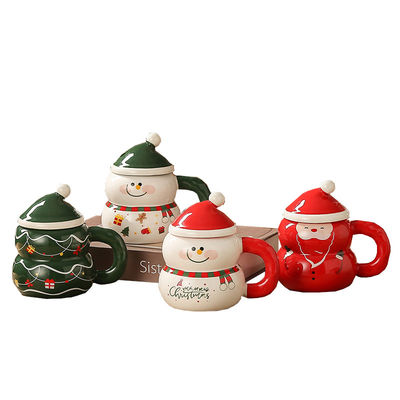 400ml Capacity Cute Snowman Santa Coffee Christmas Ceramic Mike Mug With Gift Box