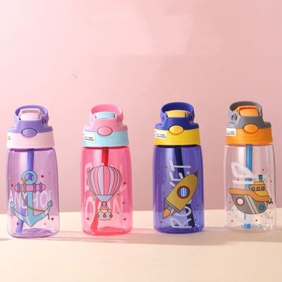 16oz Student Cute Portable Leakproof Plastic Water Bottle With Straw and PP Silicone