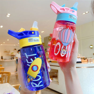 16oz Student Cute Portable Leakproof Plastic Water Bottle With Straw and PP Silicone