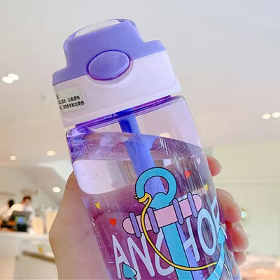 16oz Student Cute Portable Leakproof Plastic Water Bottle With Straw and PP Silicone