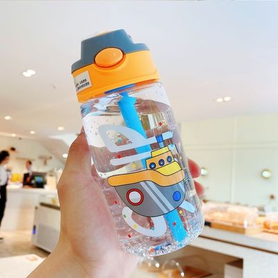 16oz Student Cute Portable Leakproof Plastic Water Bottle With Straw and PP Silicone