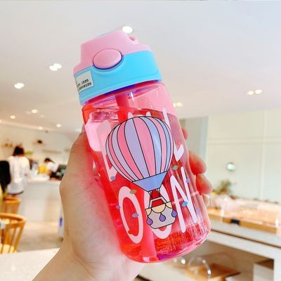16oz Student Cute Portable Leakproof Plastic Water Bottle With Straw and PP Silicone