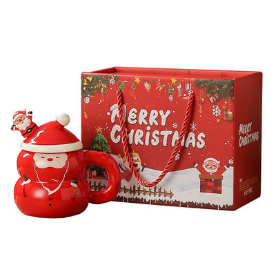 Cartoon Snowman Santa Claus Christmas Tree Ceramic Mug Water Cup for Christmas Gift Box