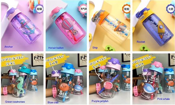 480ml Children Cute Portable Leakproof Straight Drink Plastic Water Bottle With Straw