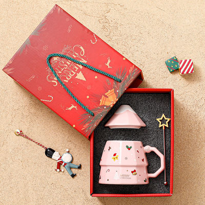 Large Capacity Christmas Tree Design Ceramic Cup with Lid and Spoon Sustainable Gift