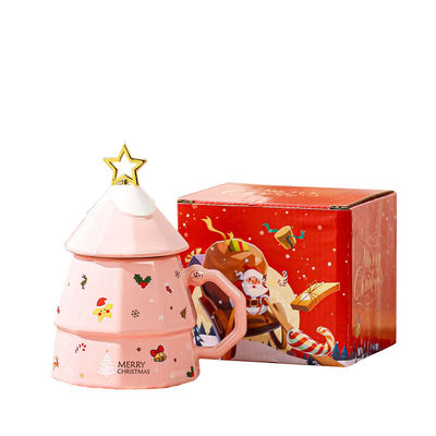 Sustainable Large Capacity Christmas Tree Ceramic Cup with Lid and Spoon Perfect Christmas Gift