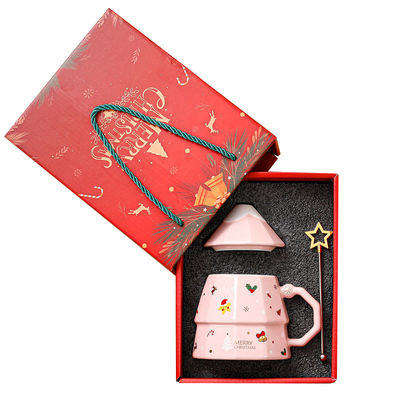 Sustainable Large Capacity Christmas Tree Ceramic Cup with Lid and Spoon Perfect Christmas Gift