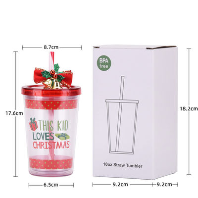 The Most Popular Christmas Bell Double-layer Plastic BAP FREE Straw Drinking Water Cup