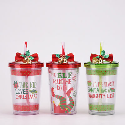 Reusable 10oz Cute Design Double Wall Clear Acrylic Plastic Water Tumblers with Straw