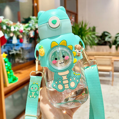 Direct Drinking Large Capacity Cute Cartoon Bear Rabbit Plastic Water Bottle With Straw