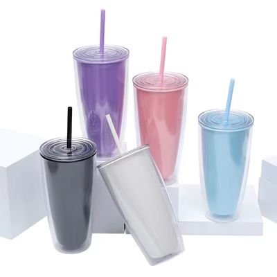 TOUR Applicable Adults 24oz BPA Free Double Wall Plastic Tumbler with Straw and Lid